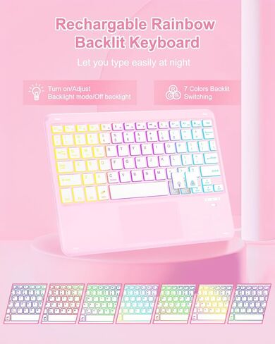 Touchpad Keyboard Case for iPad Air 11 inch M2/Air 5th 4th Generation, 360 Degree Rotation Case with Wireless Rainbow Backlit Keyboard for iPad Air 6th 2024/Air 5/Air 4 Gen (Purple) in Saudi Arabia