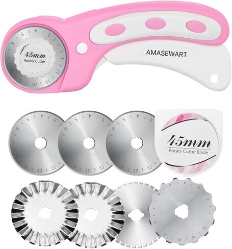 45mm Rotary Cutter for Fabric with 8pcs Rotary Blades, Rolling Fabric Cutter Crochet Edge Skip Stitch Blade Perforating Rotary Cutter, Pinking Rotary Cutter for Quilting Crafts Sewing in Saudi Arabia