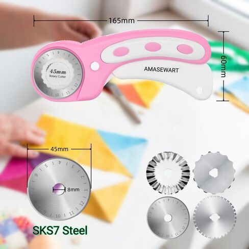 45mm Rotary Cutter for Fabric with 8pcs Rotary Blades, Rolling Fabric Cutter Crochet Edge Skip Stitch Blade Perforating Rotary Cutter, Pinking Rotary Cutter for Quilting Crafts Sewing in Saudi Arabia