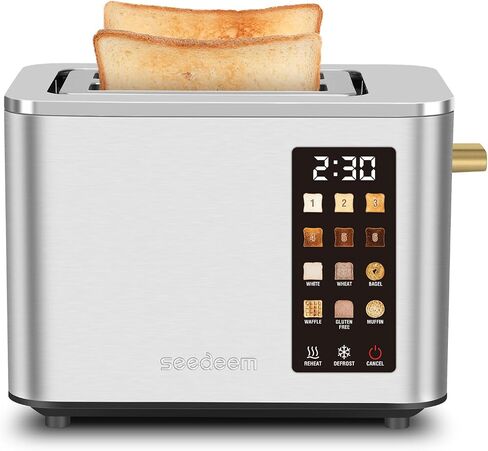 SEEDEEM Toaster 2 Slice, Touch Control Screen, Smart Stainless Toaster, 6 Shade Setting, 6 Bread Selection, Countdown, Removable Crumb Tray, 900W, Silver Metallic in Kuwait