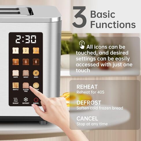 SEEDEEM Toaster 2 Slice, Touch Control Screen, Smart Stainless Toaster, 6 Shade Setting, 6 Bread Selection, Countdown, Removable Crumb Tray, 900W, Silver Metallic in Kuwait