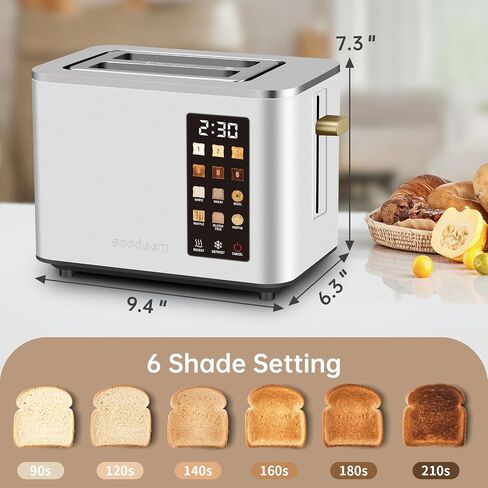 SEEDEEM Toaster 2 Slice, Touch Control Screen, Smart Stainless Toaster, 6 Shade Setting, 6 Bread Selection, Countdown, Removable Crumb Tray, 900W, Silver Metallic in Kuwait