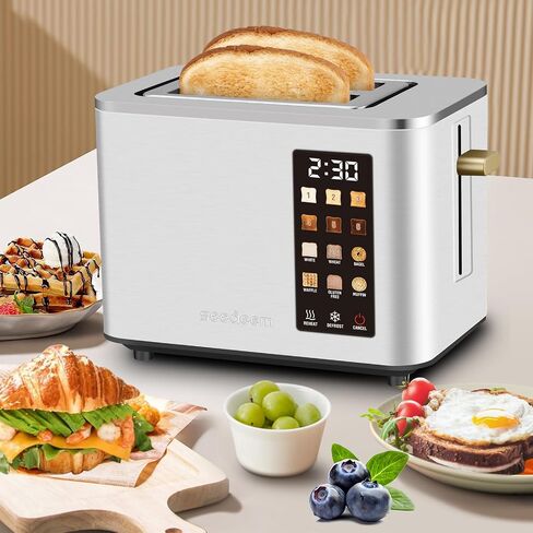 SEEDEEM Toaster 2 Slice, Touch Control Screen, Smart Stainless Toaster, 6 Shade Setting, 6 Bread Selection, Countdown, Removable Crumb Tray, 900W, Silver Metallic in Kuwait
