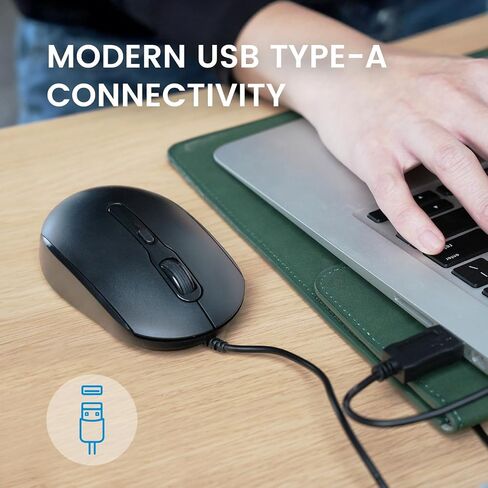Perixx Perimice-222C USB Type C الماوس البصري السلكي ، كابل 5.9 قدم ، 1200/1600/2000 DPI ، نقرة صامتة ، ambidextros ، أسود in Saudi Arabia