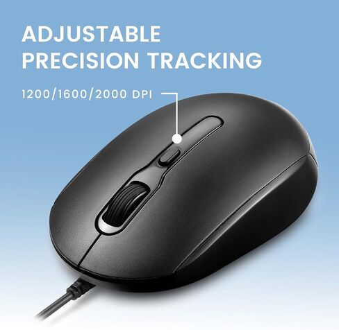 Perixx Perimice-222C USB Type C الماوس البصري السلكي ، كابل 5.9 قدم ، 1200/1600/2000 DPI ، نقرة صامتة ، ambidextros ، أسود in Saudi Arabia