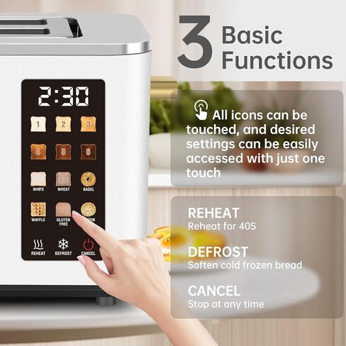SEEDEEM Toaster 2 Slice, Touch Control Screen, Smart Stainless Toaster, 6 Shade Setting, 6 Bread Selection, Countdown, Removable Crumb Tray, 900W, Silver Metallic in Kuwait