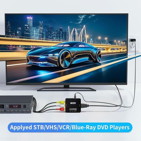 RCA to HDMI Converter, RCA to HDMI Adapter, 1080P Mini RCA Composite CVBS AV to HDMI Video Audio Converter Adapter Box Support PAL/NTSC for Wii PS2 PS3 Xbox VHS VCR Camera DVD(with USB/HDMI/RCA Cable) in Saudi Arabia