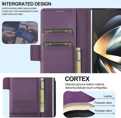 Wallet Pu Leather Case for Samsung Galaxy Z Fold 4,Magnetic Closure Pu Leather with Pen Slot, Cash Slot & Screen Protector Cover Case for Samsung Galaxy Z Fold 4 (Brown) in Saudi Arabia