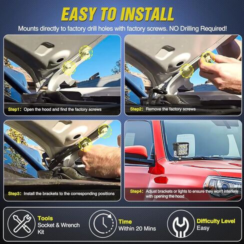 Nilight Ditch Light Brackets Hood Mount Brackets for Auxiliary Offroad LED Pod Light Work Light Compatible with 2007-2013 GMC Yukon Sierra & Chevy Suburban Tahoe Silverado, 2 Years Warranty,Black in Kuwait