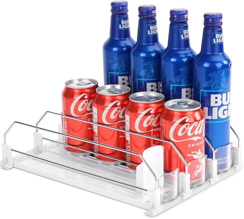 منظم الصودا التلقائي منظم للثلاجة الصيفية لصودا البيرة Seltzer Drink Pop Can Can Can Poshing Caning Self-Pushing Organizer لتخزين الثلاجة 12 علبة 11.15 أوقية 12oz 16 أوقية 16.9 أوقية in Kuwait