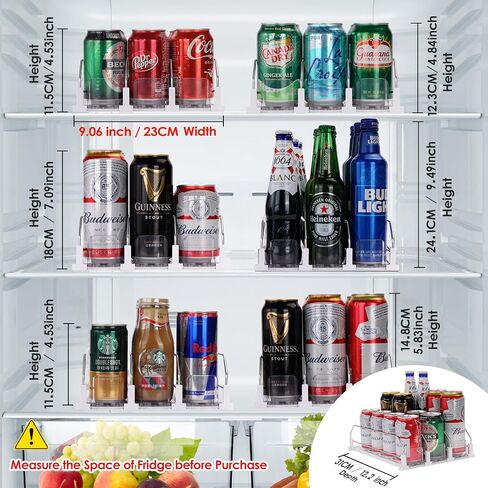منظم الصودا التلقائي منظم للثلاجة الصيفية لصودا البيرة Seltzer Drink Pop Can Can Can Poshing Caning Self-Pushing Organizer لتخزين الثلاجة 12 علبة 11.15 أوقية 12oz 16 أوقية 16.9 أوقية in Kuwait