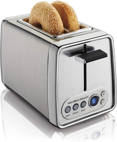 Hamilton Beach Modern Chrome 2 Slice Extra Wide Slot Toaster with Bagel and Defrost Settings, Shade Selector, Toast Boost, Slide-Out Crumb Tray, Auto-Shutoff and Cancel Button (22791) in Kuwait