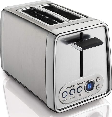 Hamilton Beach Modern Chrome 2 Slice Extra Wide Slot Toaster with Bagel and Defrost Settings, Shade Selector, Toast Boost, Slide-Out Crumb Tray, Auto-Shutoff and Cancel Button (22791) in Kuwait