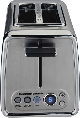 Hamilton Beach Modern Chrome 2 Slice Extra Wide Slot Toaster with Bagel and Defrost Settings, Shade Selector, Toast Boost, Slide-Out Crumb Tray, Auto-Shutoff and Cancel Button (22791) in Kuwait