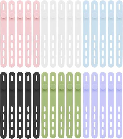 24pcs علاقات كبل السيليكون - علاقات كبل قابلة لإعادة الاستخدام ، مع تصميم مشبك قفل ، وروابط حزام كابل التثبيت القابل للتعديل ، منظم سلك مرونة متعددة الأغراض (4 ألوان) in Kuwait
