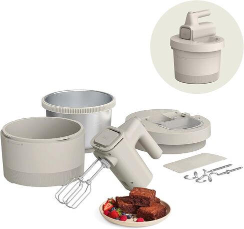 bella 3.5 qt Hand & Stand Mixer, 2 in 1 Multifunctional Kitchen Gadget, Space-saving Design & Double Dishwasher-Safe Bowls, Perfect for Dough and Batter, 200 Watt, Oatmilk in Saudi Arabia