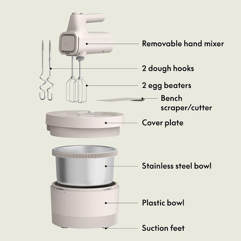 bella 3.5 qt Hand & Stand Mixer, 2 in 1 Multifunctional Kitchen Gadget, Space-saving Design & Double Dishwasher-Safe Bowls, Perfect for Dough and Batter, 200 Watt, Oatmilk in Saudi Arabia