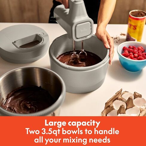bella 3.5 qt Hand & Stand Mixer, 2 in 1 Multifunctional Kitchen Gadget, Space-saving Design & Double Dishwasher-Safe Bowls, Perfect for Dough and Batter, 200 Watt, Oatmilk in Saudi Arabia