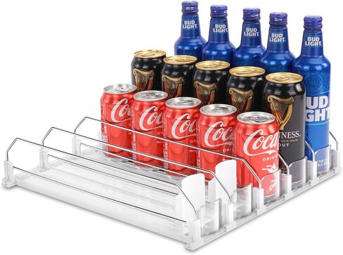 منظم الصودا التلقائي منظم للثلاجة الصيفية لصودا البيرة Seltzer Drink Pop Can Can Can Poshing Caning Self-Pushing Organizer لتخزين الثلاجة 12 علبة 11.15 أوقية 12oz 16 أوقية 16.9 أوقية in Kuwait