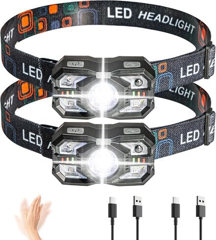 Headlamp Flashlight, 5 Mode for Outdoor Camping Running Hiking Fishing Ultra-Light Bright LED Rechargeable Headlight with White Red Light IPX4 Waterproof Motion Sensor in Saudi Arabia