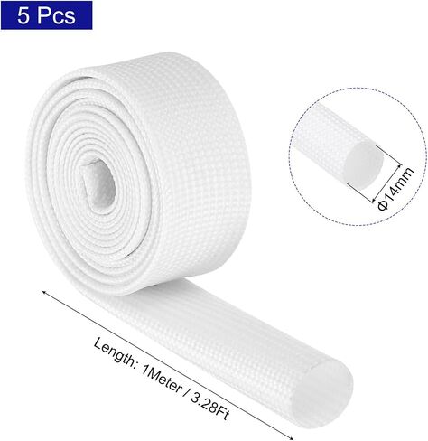 MECCANIXITY 5Pcs Insulation Braided Cable Sleeve,3.3Ft-9⁄16 Inch ID White, High Temp Silicone Coated Fiberglass Sleeving for Cable Wrap, Automotive Hose Lines Electrical Wiring Protection in Saudi Arabia
