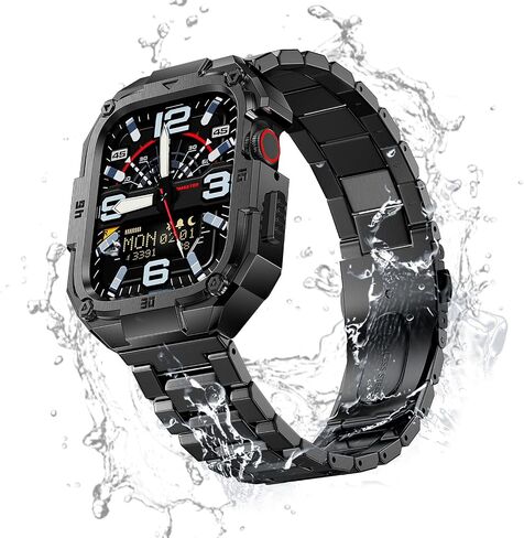 MOFREE Stainless Steel Watch Band with Case Compatible for Apple Watch 49mm Ultra 2 (2024) / Ultra for Men, Rugged Strap with Metal Protective Bumper Cover for iWatch Band 49mm Silver in Kuwait