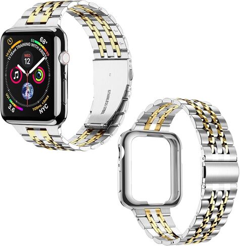 MioHHR Compatible with Apple Watch Band 38mm 40mm 41mm, Solid Stainless Steel Metal Strap Band for iWatch Series 9 8 7 6 5 4 3 2 1 SE, Gold in Kuwait
