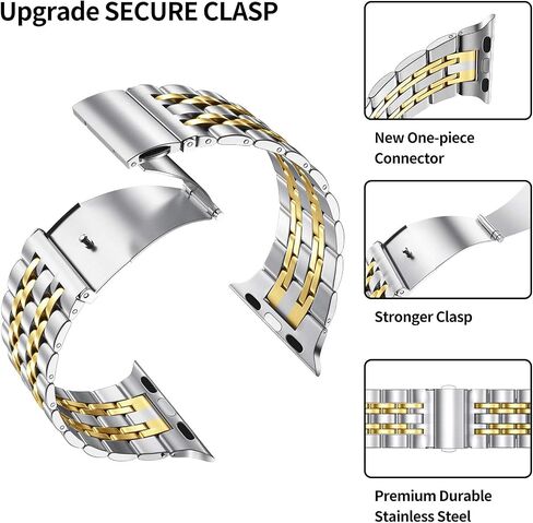 MioHHR Compatible with Apple Watch Band 38mm 40mm 41mm, Solid Stainless Steel Metal Strap Band for iWatch Series 9 8 7 6 5 4 3 2 1 SE, Gold in Kuwait