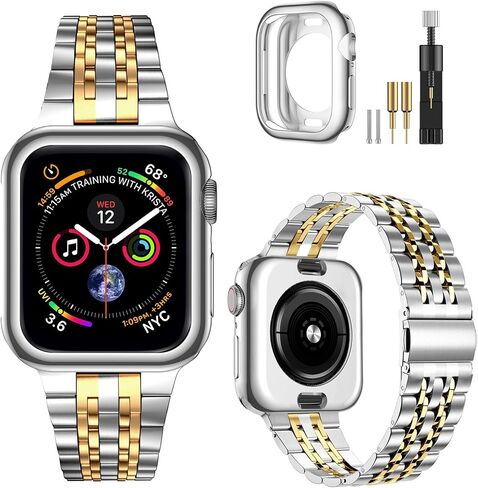 MioHHR Compatible with Apple Watch Band 38mm 40mm 41mm, Solid Stainless Steel Metal Strap Band for iWatch Series 9 8 7 6 5 4 3 2 1 SE, Gold in Kuwait