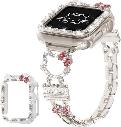 Bling Bracelet Band with Protector Case Compatible with Apple Watch Bands for Women iWatch Series 10 46 mm 42mm,Series 9 8 7 41mm 45mm,Series 6 5 4 SE 40mm 44mm,Cute Cartoon Dressy Jewelry Metal Strap in Kuwait
