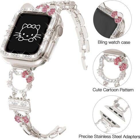Bling Bracelet Band with Protector Case Compatible with Apple Watch Bands for Women iWatch Series 10 46 mm 42mm,Series 9 8 7 41mm 45mm,Series 6 5 4 SE 40mm 44mm,Cute Cartoon Dressy Jewelry Metal Strap in Kuwait
