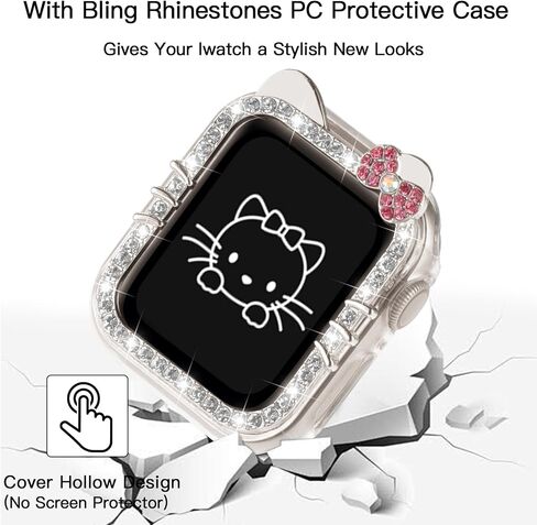 Bling Bracelet Band with Protector Case Compatible with Apple Watch Bands for Women iWatch Series 10 46 mm 42mm,Series 9 8 7 41mm 45mm,Series 6 5 4 SE 40mm 44mm,Cute Cartoon Dressy Jewelry Metal Strap in Kuwait