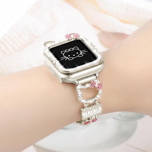 Bling Bracelet Band with Protector Case Compatible with Apple Watch Bands for Women iWatch Series 10 46 mm 42mm,Series 9 8 7 41mm 45mm,Series 6 5 4 SE 40mm 44mm,Cute Cartoon Dressy Jewelry Metal Strap in Kuwait