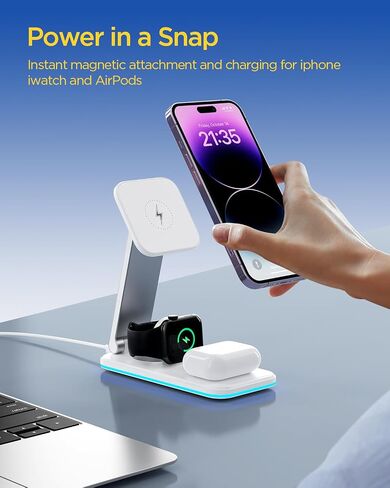 Magnetic Charging Station,Hohosb 3 in 1 Foldable Wireless Charger Stand[Compatible with Magsafe Charger] for iPhone 15/14/13/12 Series, AirPods Pro/3/2,Apple Watch/iWatch(18W Adapter Included)-Black in Saudi Arabia