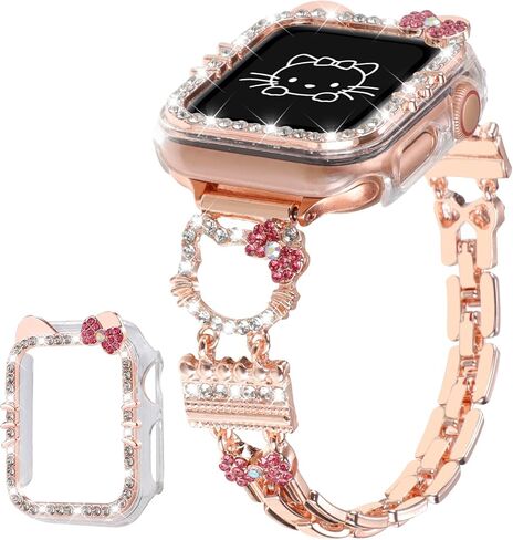 Bling Bracelet Band with Protector Case Compatible with Apple Watch Bands for Women iWatch Series 10 46 mm 42mm,Series 9 8 7 41mm 45mm,Series 6 5 4 SE 40mm 44mm,Cute Cartoon Dressy Jewelry Metal Strap in Kuwait