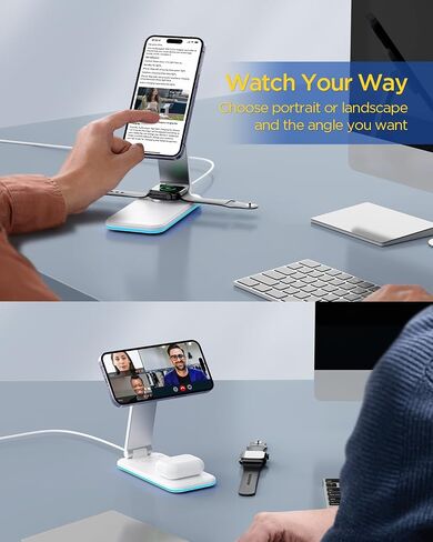 Magnetic Charging Station,Hohosb 3 in 1 Foldable Wireless Charger Stand[Compatible with Magsafe Charger] for iPhone 15/14/13/12 Series, AirPods Pro/3/2,Apple Watch/iWatch(18W Adapter Included)-Black in Saudi Arabia