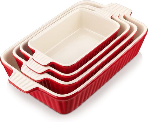 MALACASA Casserole Dishes for Oven, Porcelain Baking Dishes, Ceramic Bakeware Sets of 4, Rectangular Lasagna Pans Deep with Handles for Baking Cake Kitchen, White (9.4"/11.1"/12.2"/14.7"), Series in Kuwait