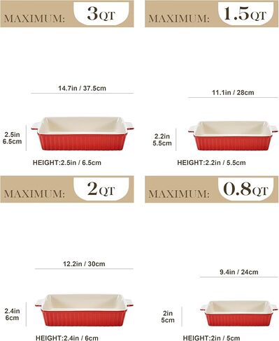 MALACASA Casserole Dishes for Oven, Porcelain Baking Dishes, Ceramic Bakeware Sets of 4, Rectangular Lasagna Pans Deep with Handles for Baking Cake Kitchen, White (9.4"/11.1"/12.2"/14.7"), Series in Kuwait
