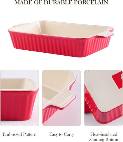 MALACASA Casserole Dishes for Oven, Porcelain Baking Dishes, Ceramic Bakeware Sets of 4, Rectangular Lasagna Pans Deep with Handles for Baking Cake Kitchen, White (9.4"/11.1"/12.2"/14.7"), Series in Kuwait