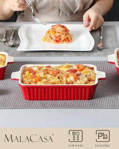 MALACASA Casserole Dishes for Oven, Porcelain Baking Dishes, Ceramic Bakeware Sets of 4, Rectangular Lasagna Pans Deep with Handles for Baking Cake Kitchen, White (9.4"/11.1"/12.2"/14.7"), Series in Kuwait