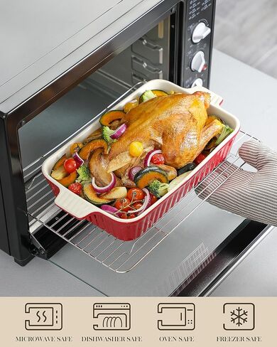 MALACASA Casserole Dishes for Oven, Porcelain Baking Dishes, Ceramic Bakeware Sets of 4, Rectangular Lasagna Pans Deep with Handles for Baking Cake Kitchen, White (9.4"/11.1"/12.2"/14.7"), Series in Kuwait