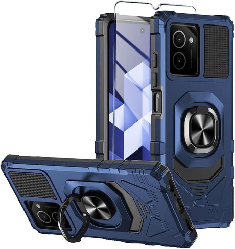 for HMD Vibe Phone Case with Tempered Glass Screen Protector,Military Grade Heavy Duty Shockproof Protective Cover,with Ring Kickstand (HMD Vibe,Blue) in Kuwait