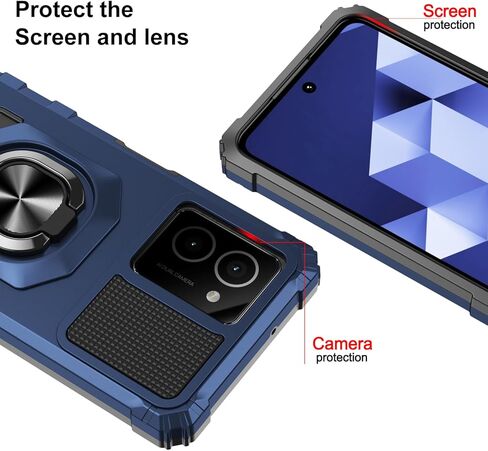 for HMD Vibe Phone Case with Tempered Glass Screen Protector,Military Grade Heavy Duty Shockproof Protective Cover,with Ring Kickstand (HMD Vibe,Blue) in Kuwait