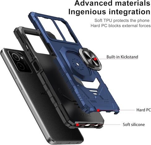 for HMD Vibe Phone Case with Tempered Glass Screen Protector,Military Grade Heavy Duty Shockproof Protective Cover,with Ring Kickstand (HMD Vibe,Blue) in Kuwait