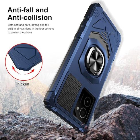 for HMD Vibe Phone Case with Tempered Glass Screen Protector,Military Grade Heavy Duty Shockproof Protective Cover,with Ring Kickstand (HMD Vibe,Blue) in Kuwait
