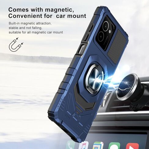 for HMD Vibe Phone Case with Tempered Glass Screen Protector,Military Grade Heavy Duty Shockproof Protective Cover,with Ring Kickstand (HMD Vibe,Blue) in Kuwait