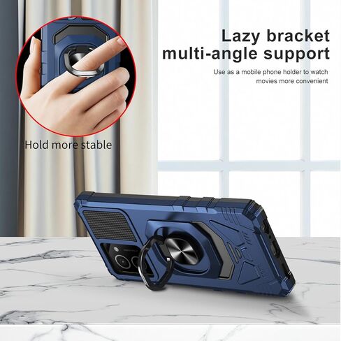 for HMD Vibe Phone Case with Tempered Glass Screen Protector,Military Grade Heavy Duty Shockproof Protective Cover,with Ring Kickstand (HMD Vibe,Blue) in Kuwait