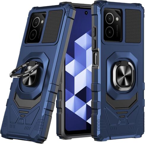 for HMD Vibe Phone Case with Tempered Glass Screen Protector,Military Grade Heavy Duty Shockproof Protective Cover,with Ring Kickstand (HMD Vibe,Blue) in Kuwait