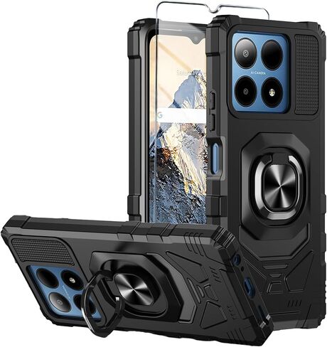 for Boost Summit 5G Phone Case with Tempered Glass Screen Protector,Military Grade Heavy Duty Shockproof Protective Cover,with Ring Kickstand (Boost Summit 5G,Black) in Saudi Arabia