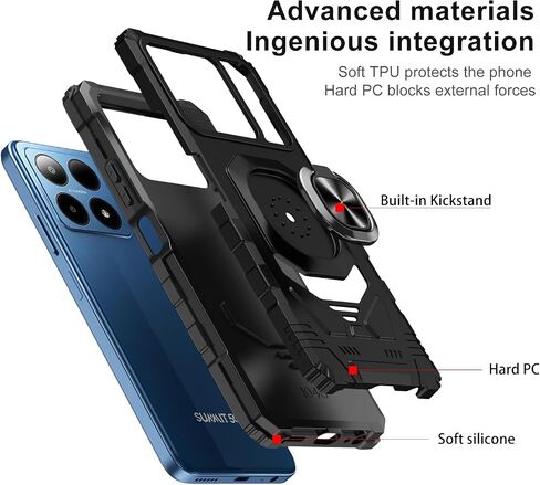 for Boost Summit 5G Phone Case with Tempered Glass Screen Protector,Military Grade Heavy Duty Shockproof Protective Cover,with Ring Kickstand (Boost Summit 5G,Black) in Saudi Arabia
